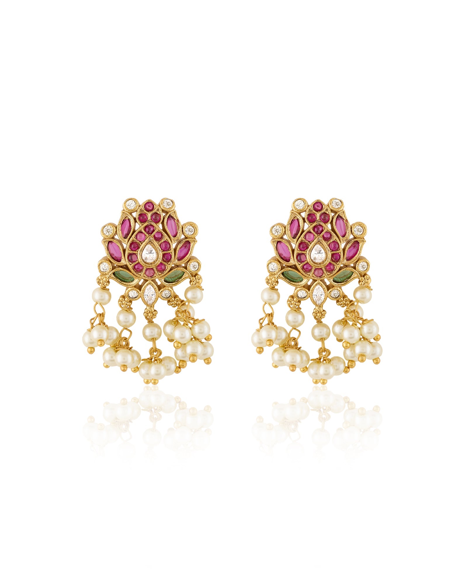 Ruby Pearl Temple Gold Necklace Set