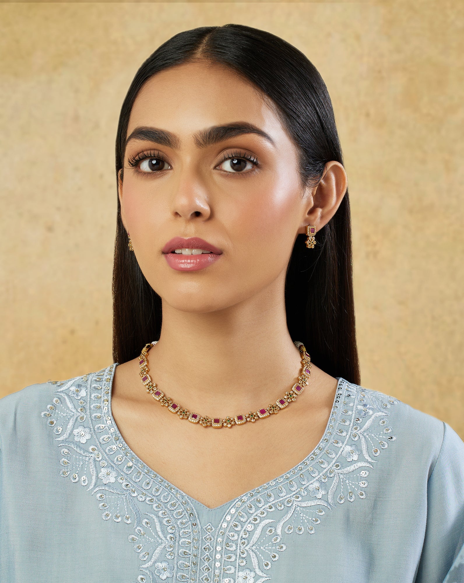 Ruby Temple Gold Necklace Set