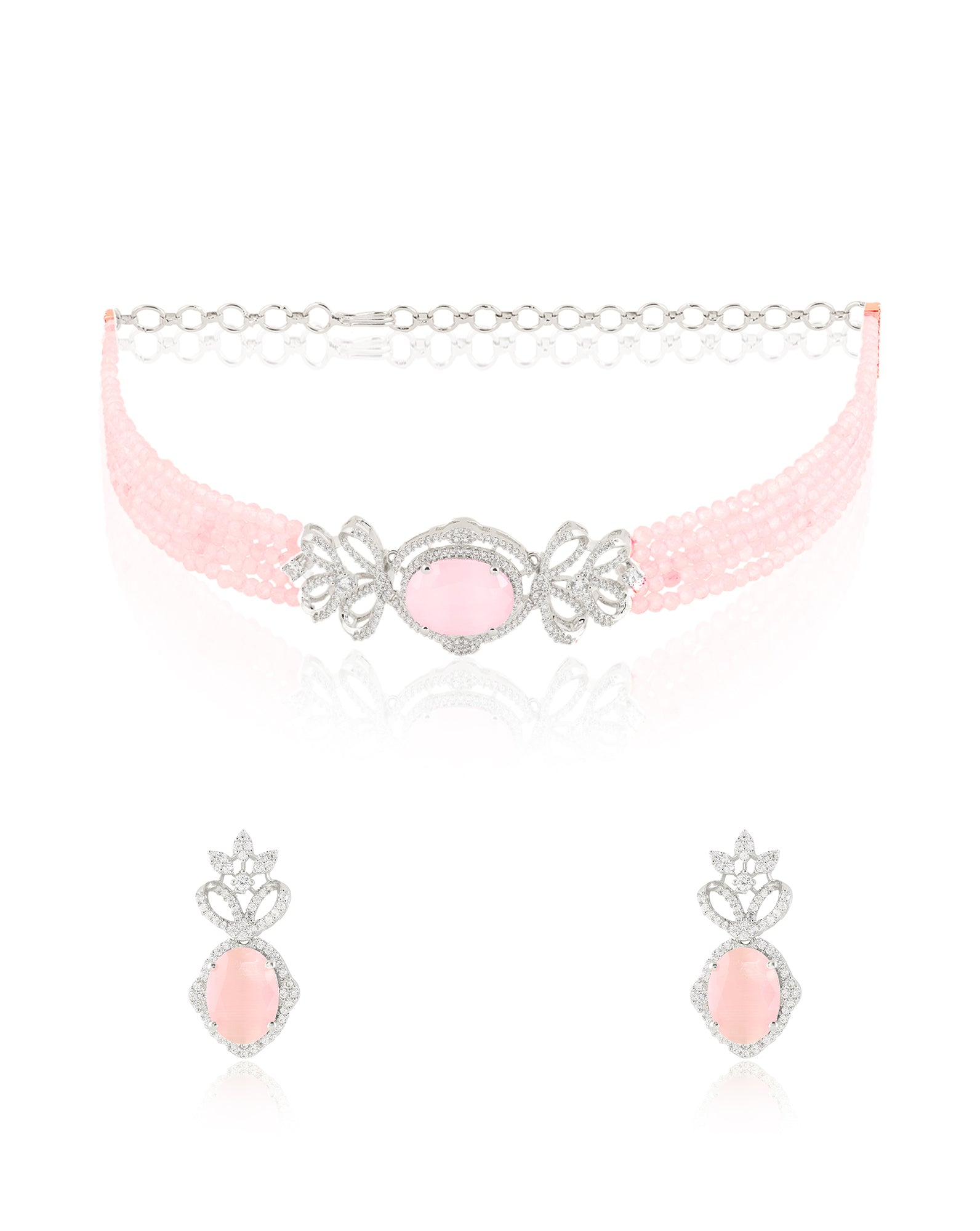 Pink Zircon Choker Necklace Set