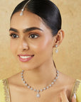 Floral Zircon Silver Necklace Set
