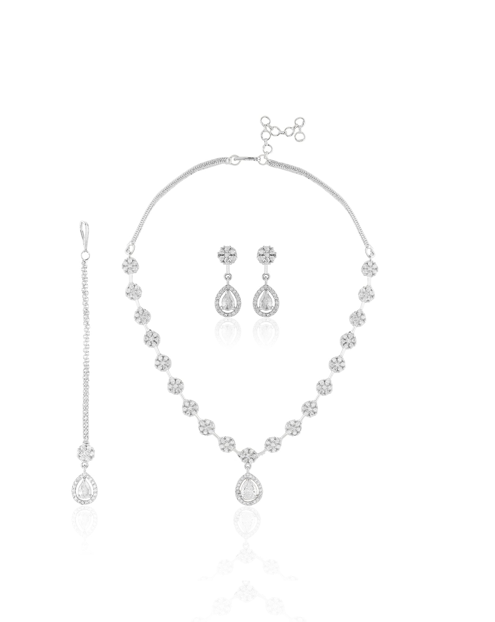 Floral Zircon Silver Necklace Set
