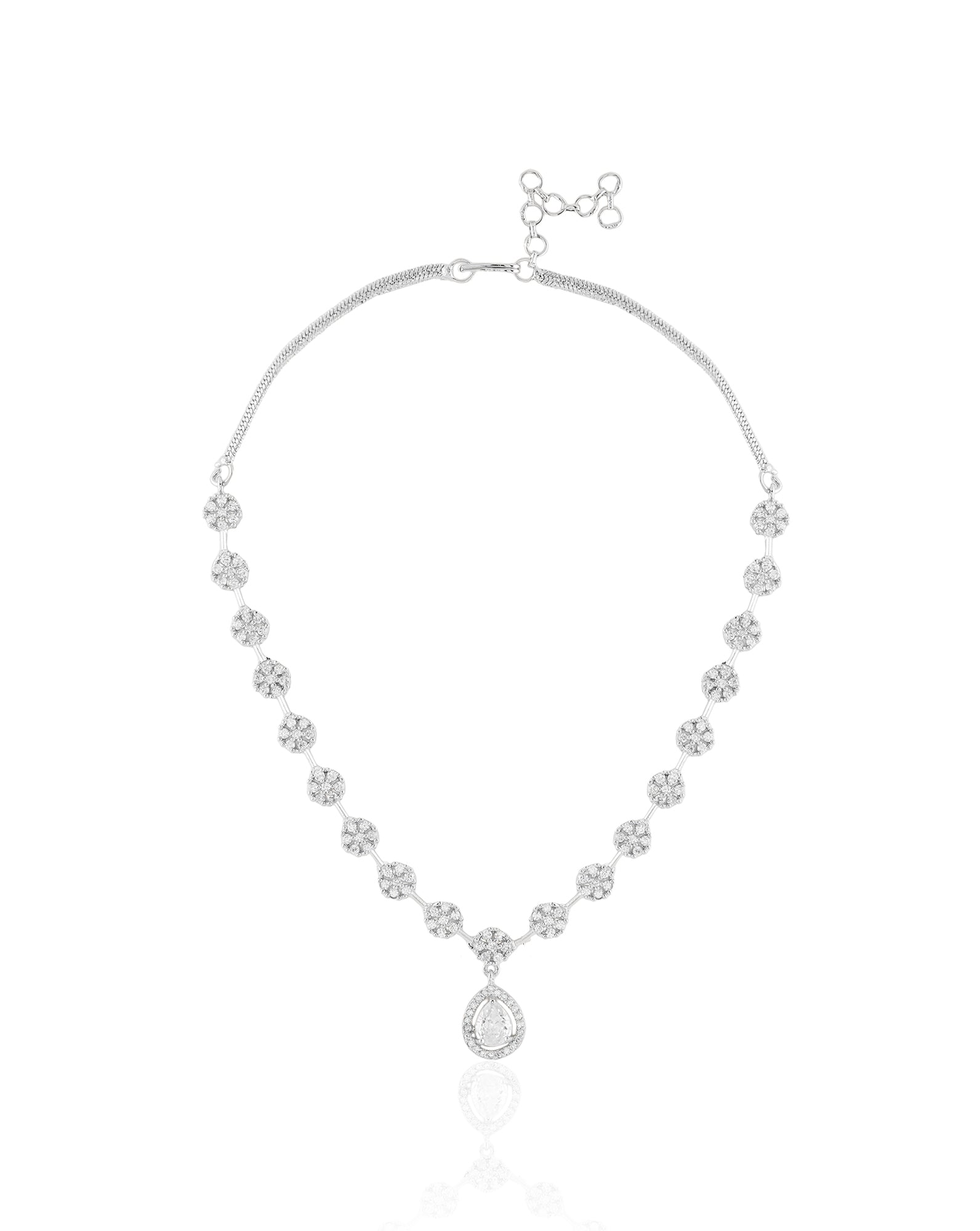 Floral Zircon Silver Necklace Set
