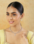 Floral Zircon Silver Necklace Set