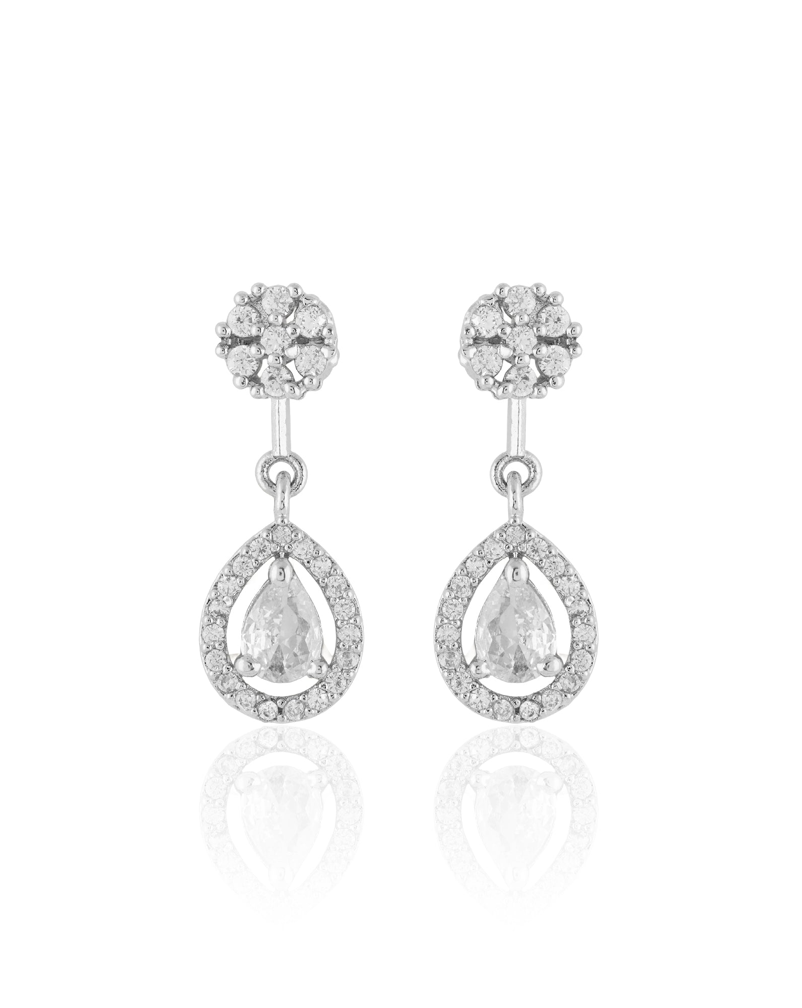 Floral Zircon Silver Necklace Set