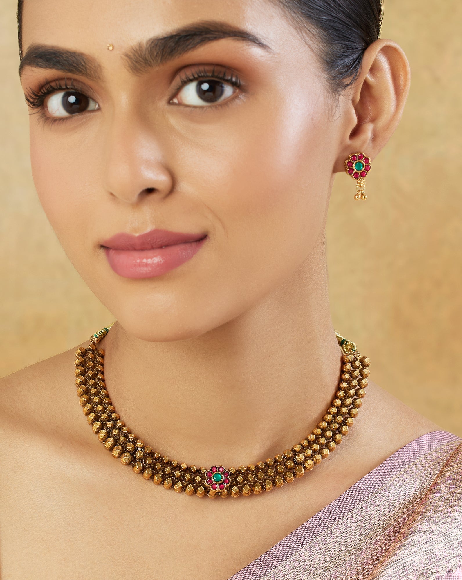 Ruby Temple Gold Traditional Necklace Set