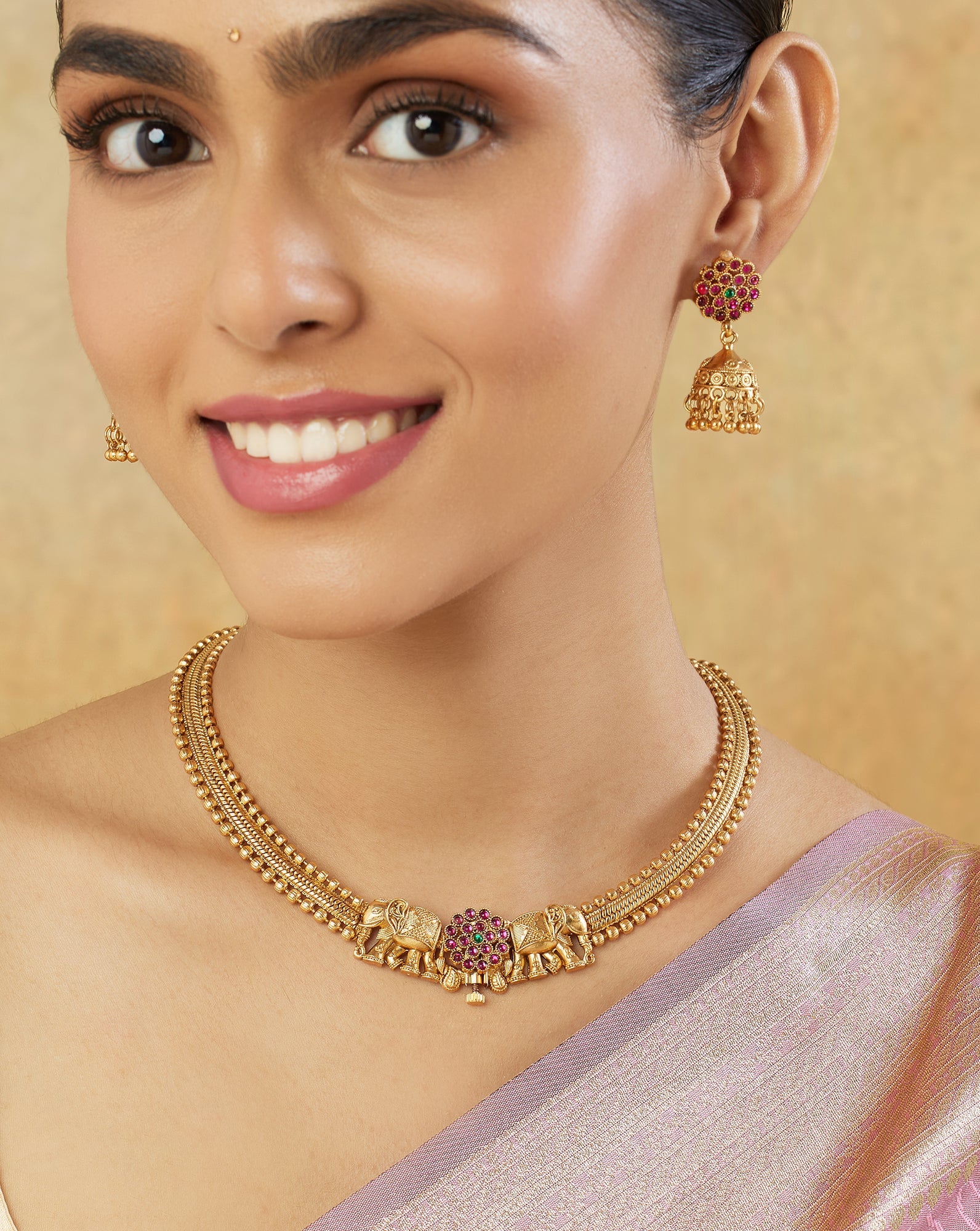 Elephant Temple Gold Necklace Set