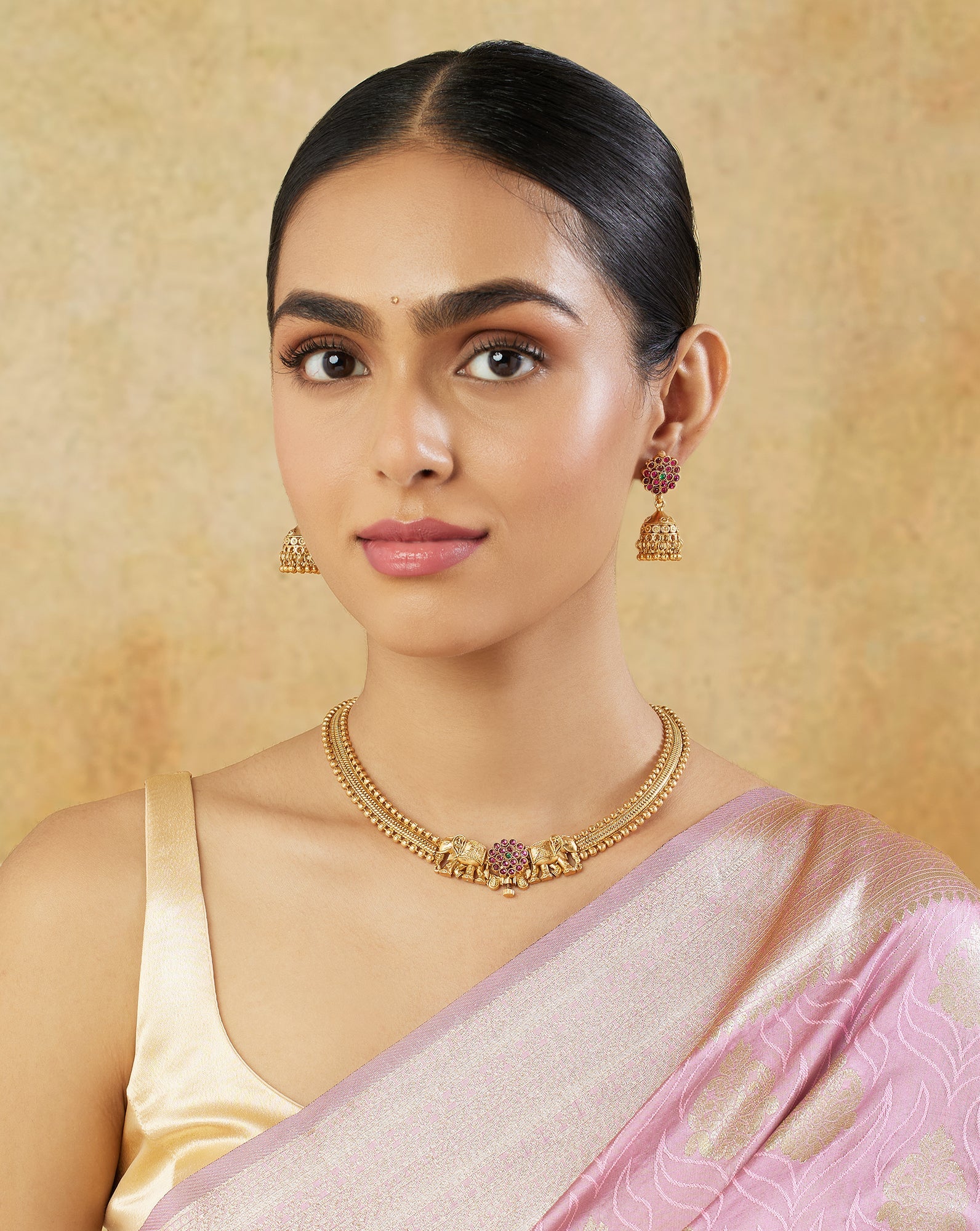 Elephant Temple Gold Necklace Set