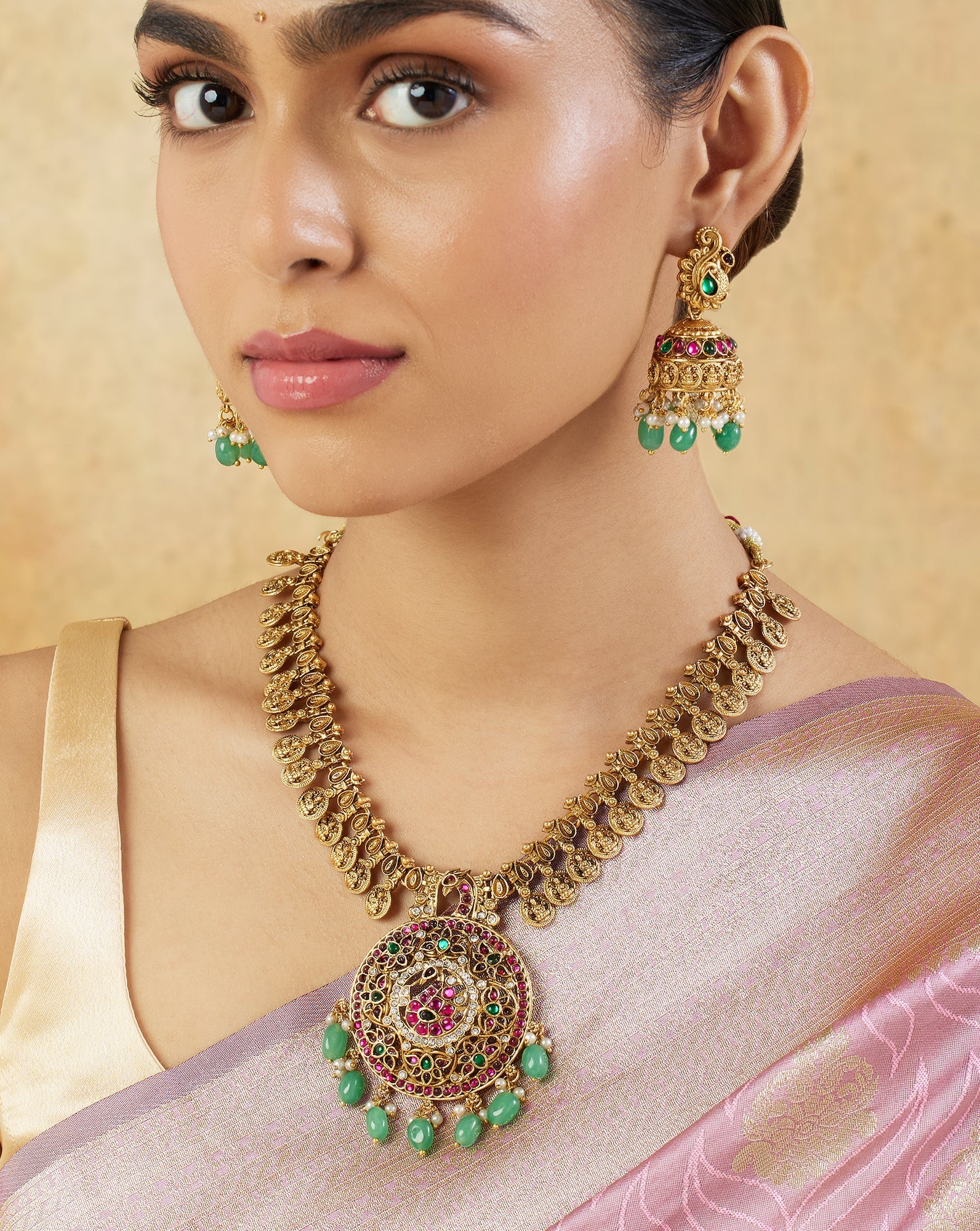 Temple Gold Long Necklace Set