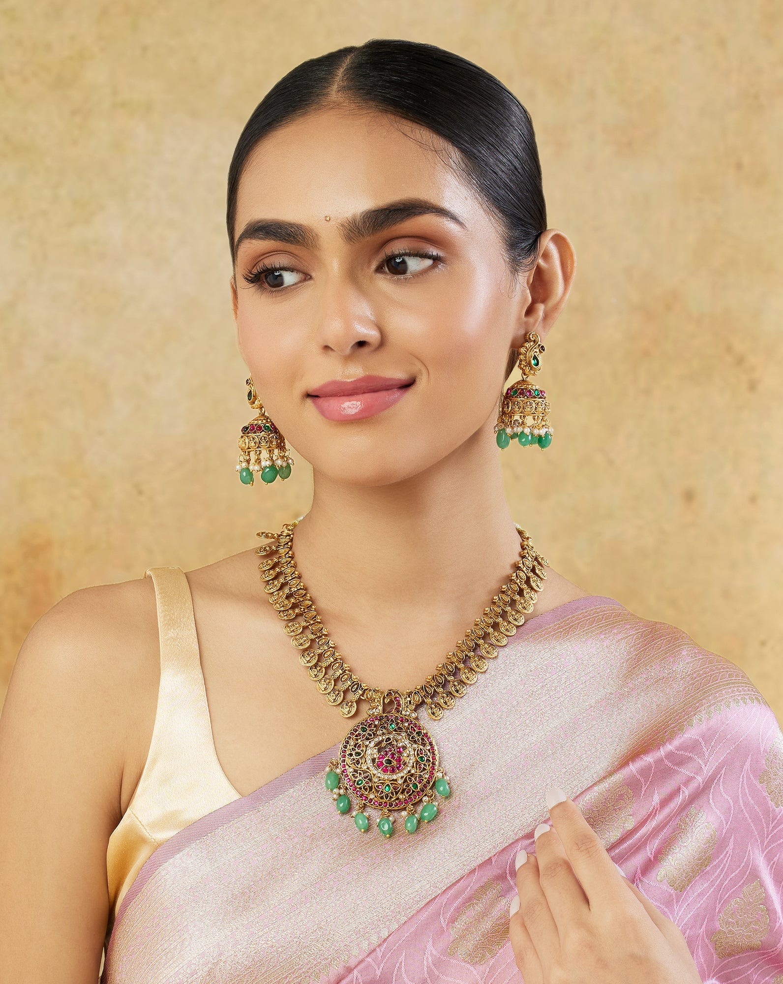 Temple Gold Long Necklace Set