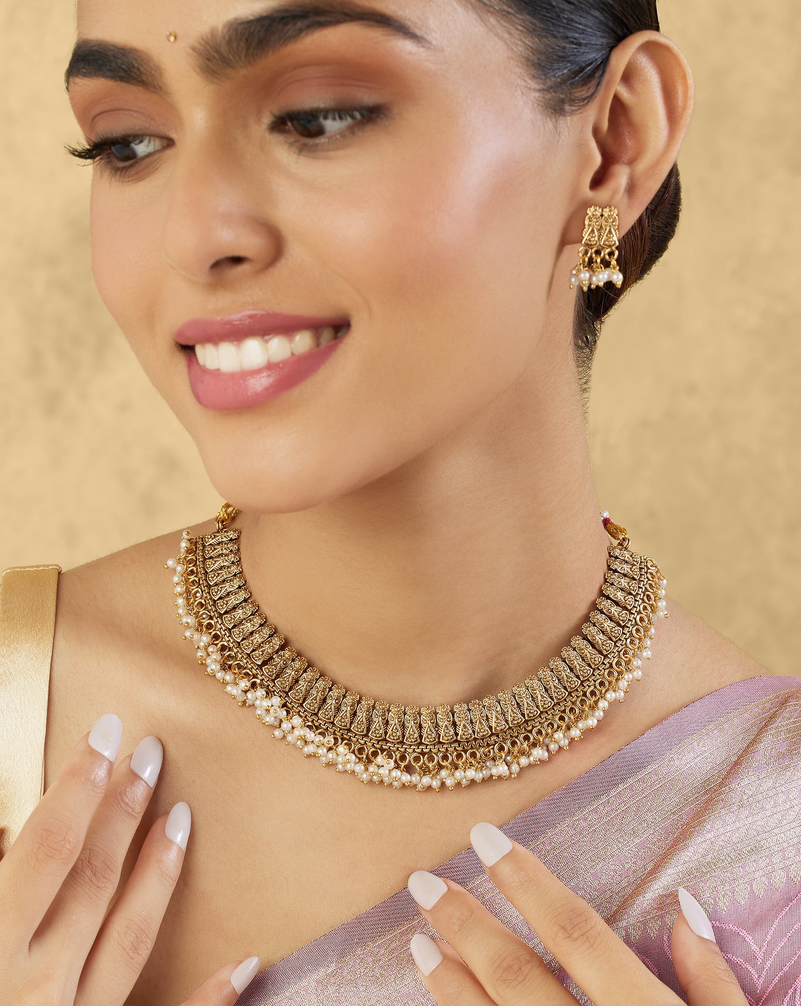 Gold Temple Statement Necklace Set