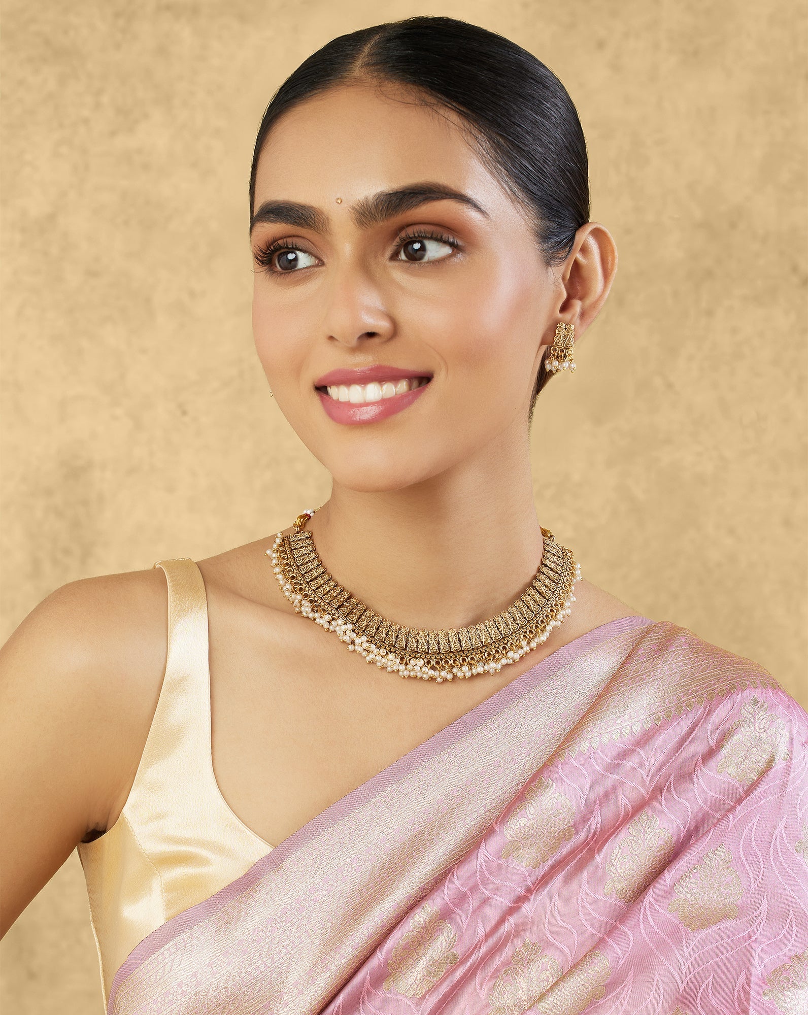 Gold Temple Statement Necklace Set