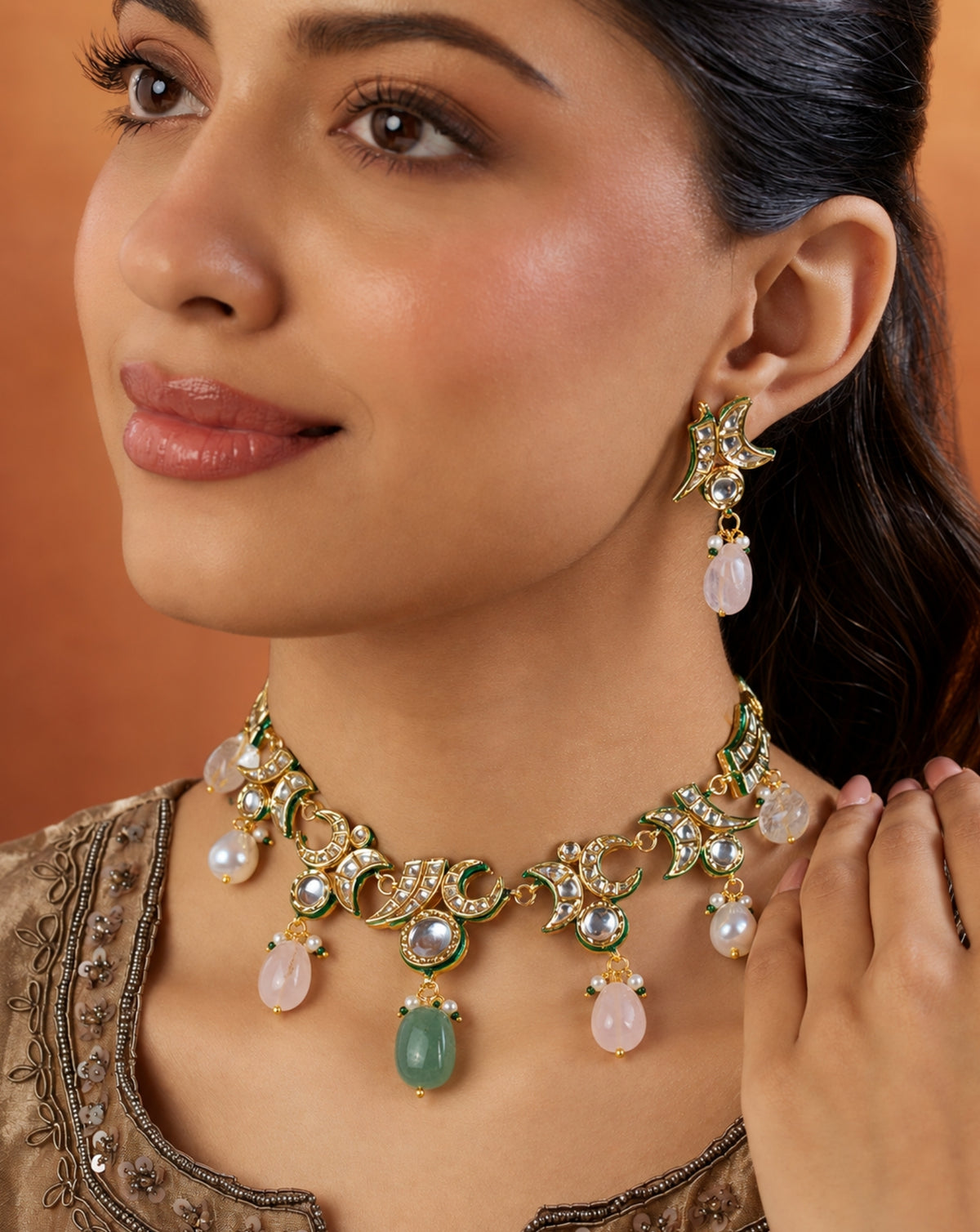 Kundan Crescent Choker Necklace Set
