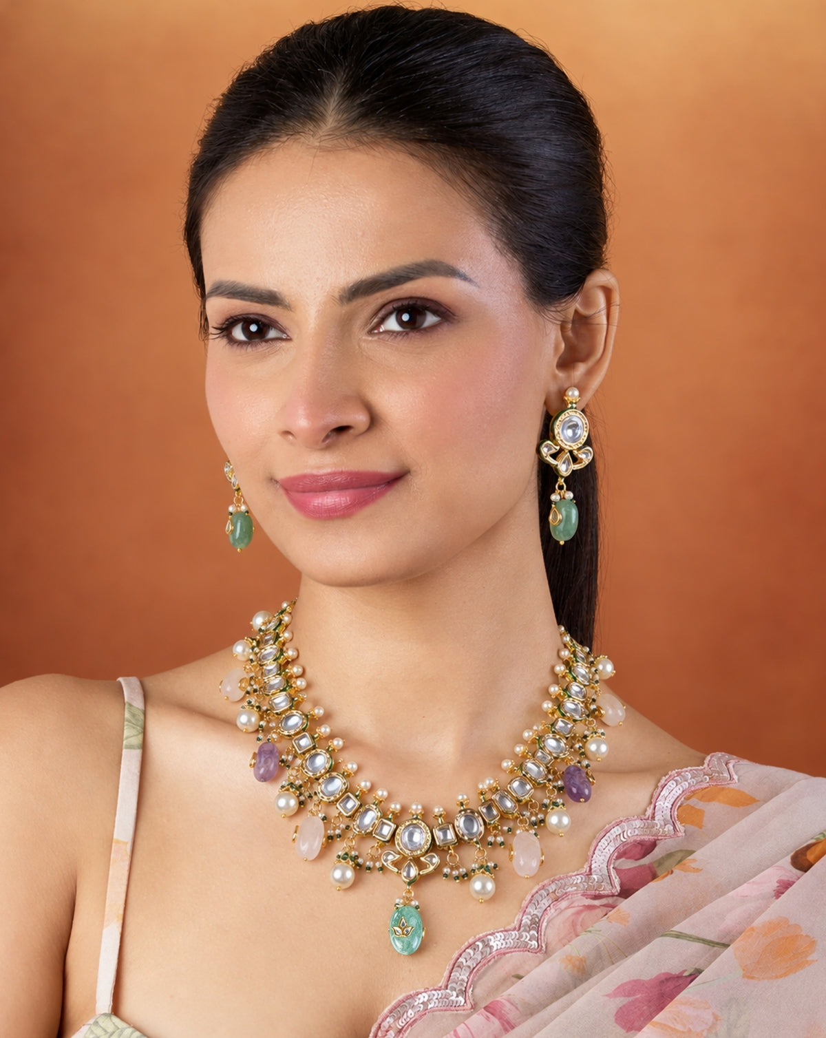 Kundan Pearl Collar Necklace Set
