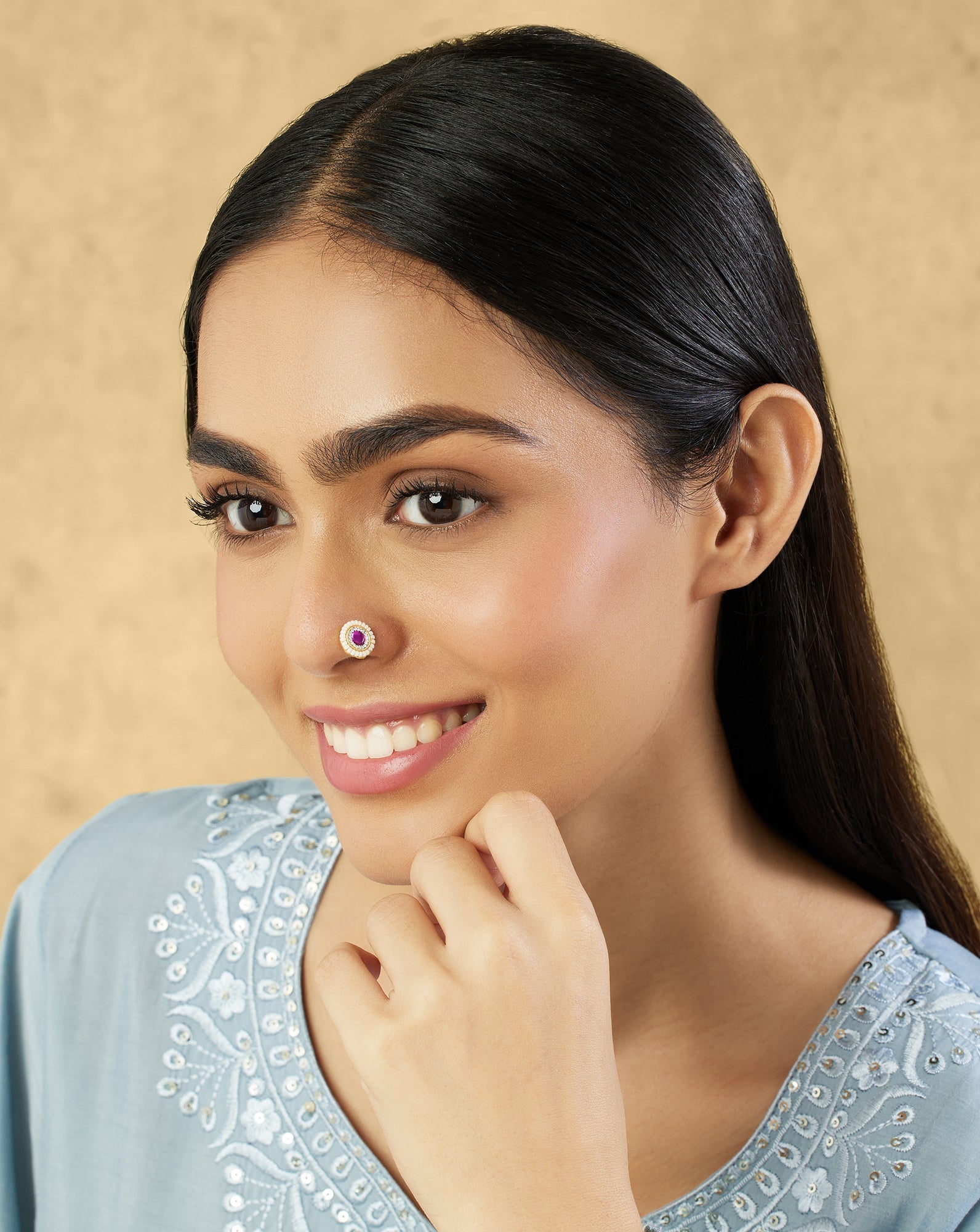 Ruby Temple Gold Nose Pin