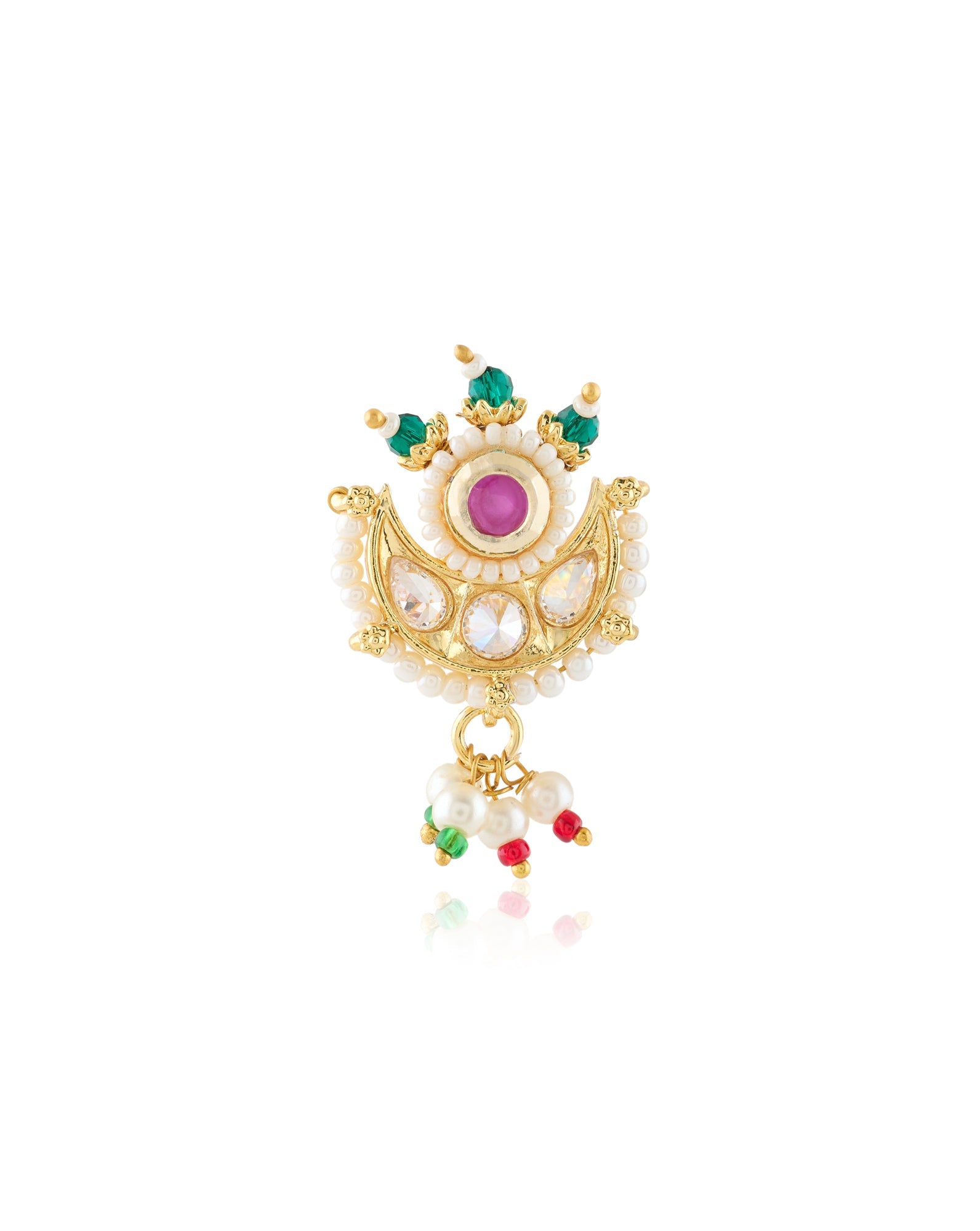 Chanderi Temple Pearl Gold Nose Ring