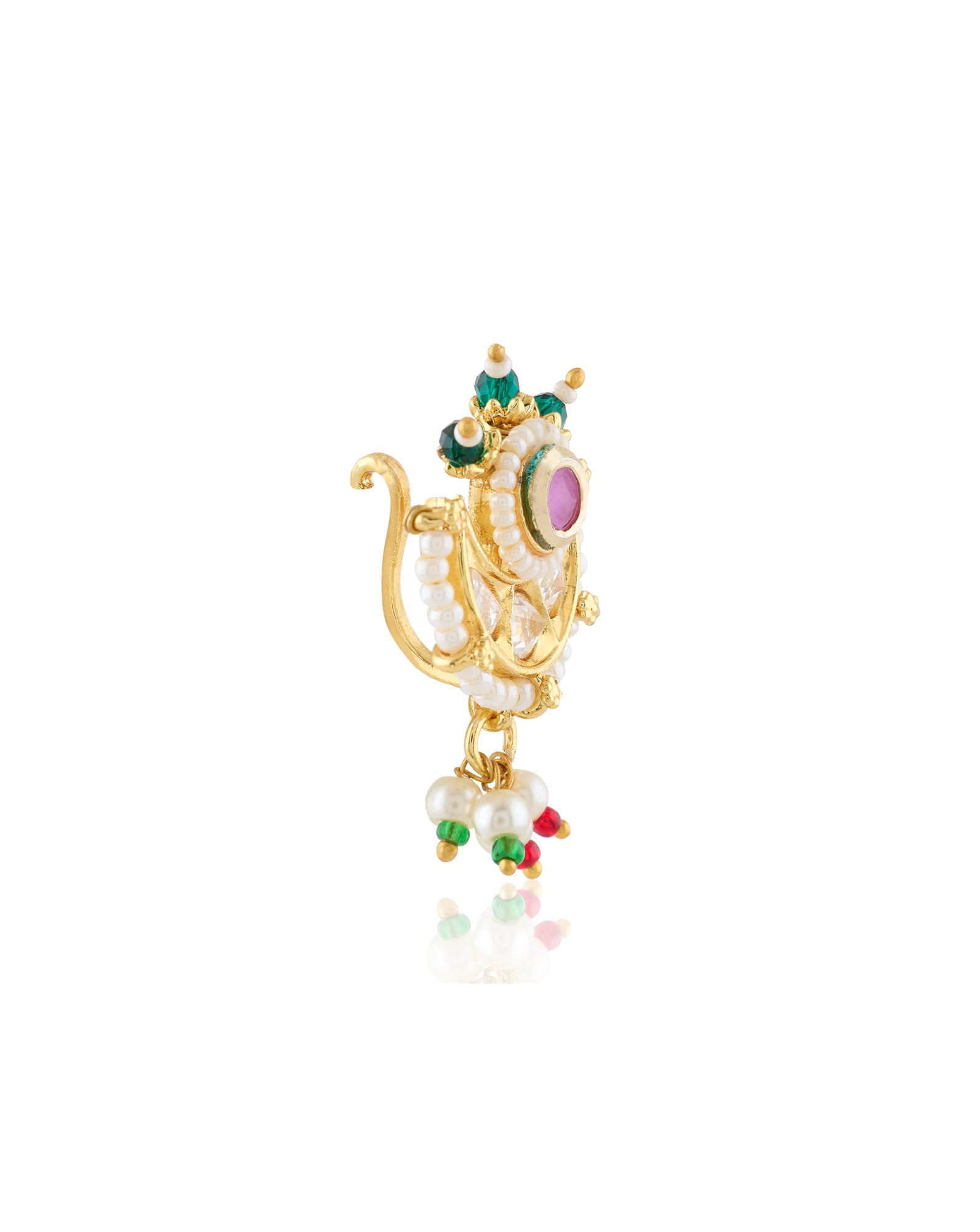 Chanderi Temple Pearl Gold Nose Ring