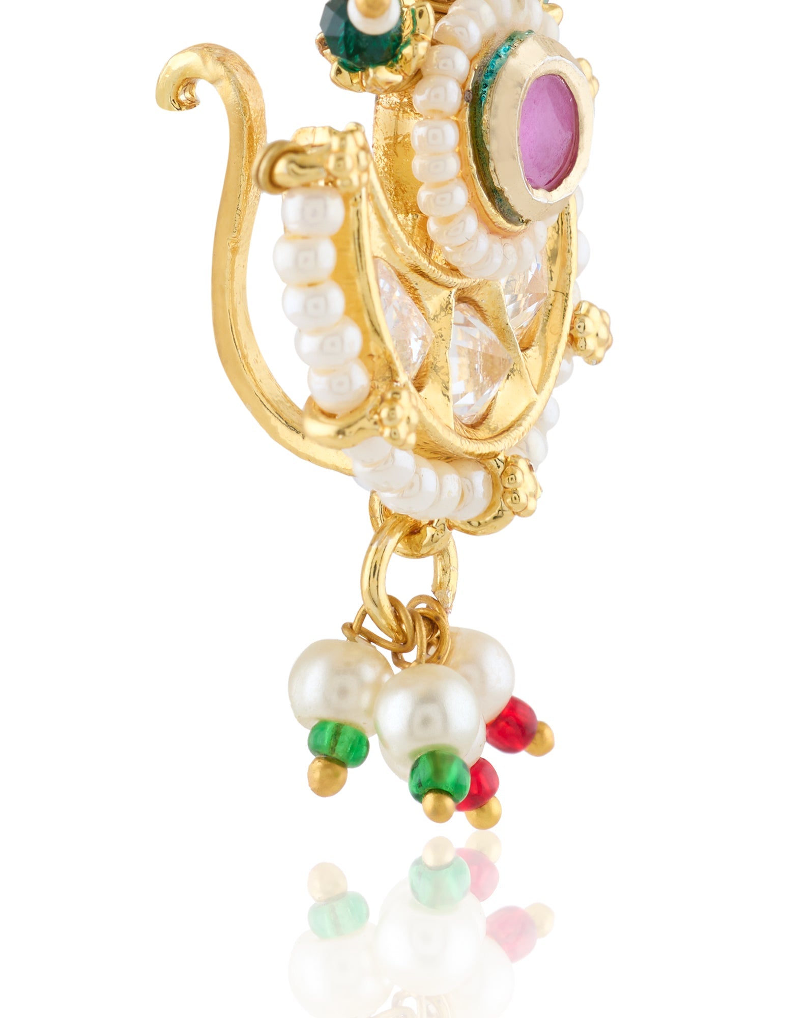 Chanderi Temple Pearl Gold Nose Ring