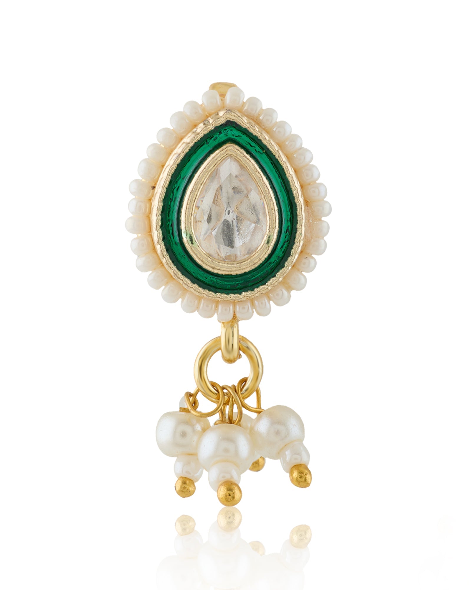 Green Gold Kundan Nose Ring