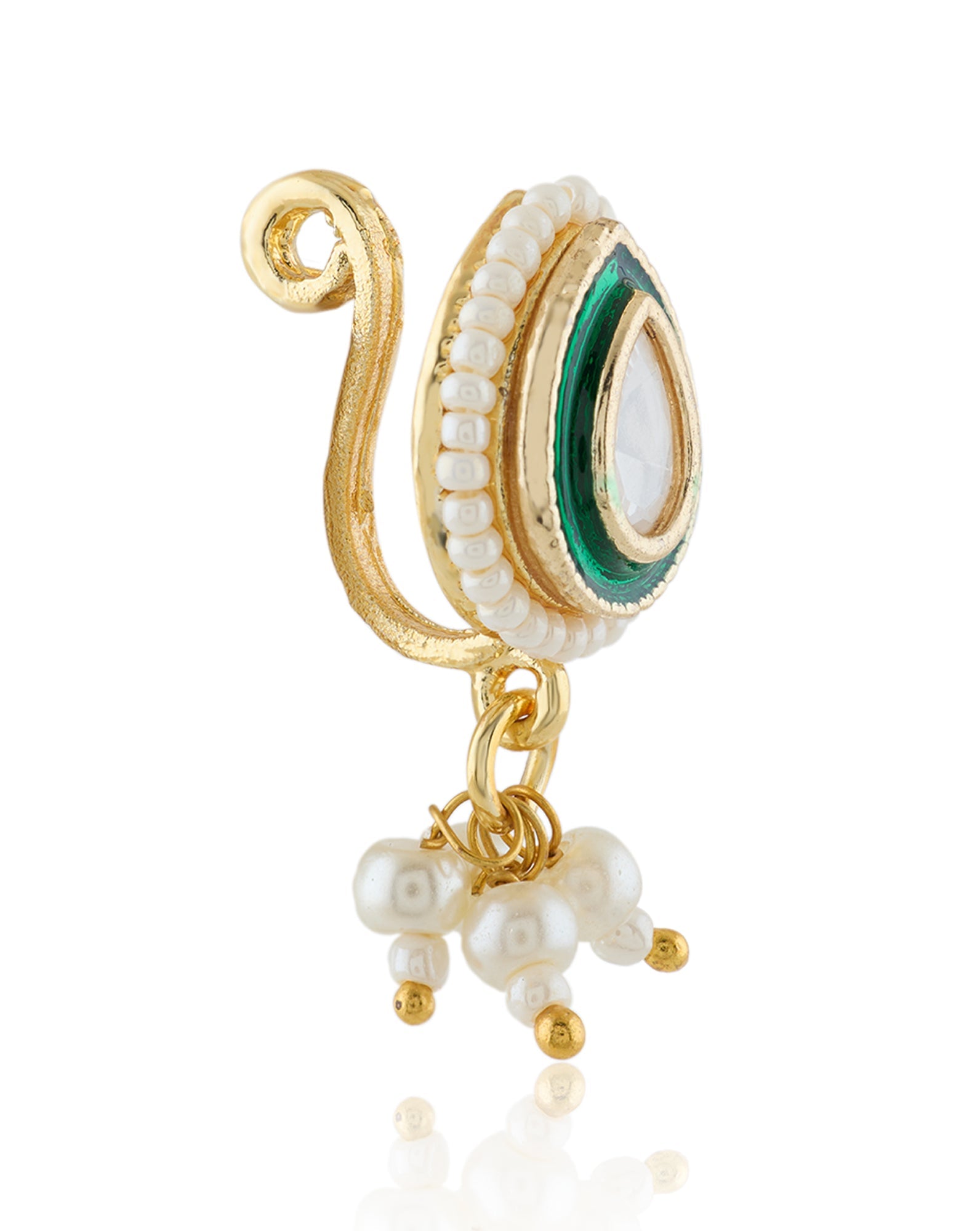 Green Gold Kundan Nose Ring