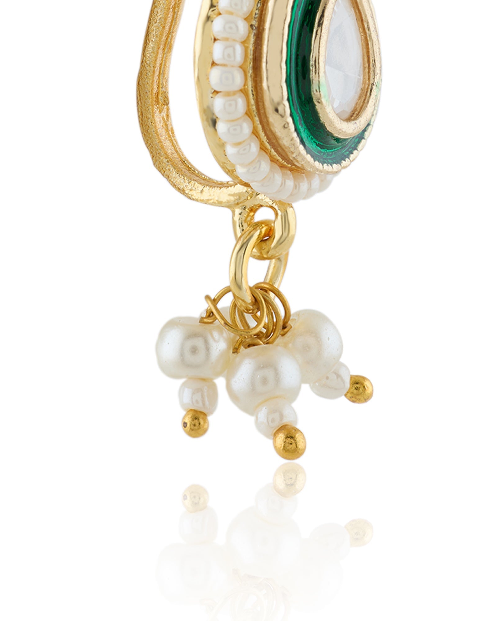 Green Gold Kundan Nose Ring