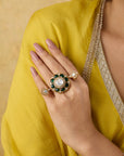 Green Kundan Polki Two-Finger Ring