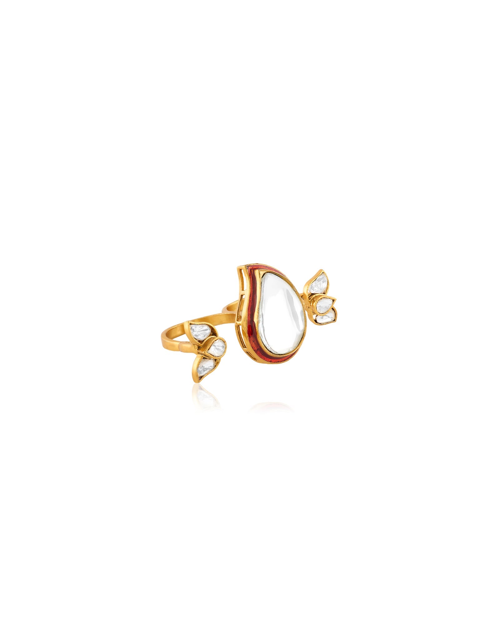 Kundan Statement Gold Two-Finger Ring