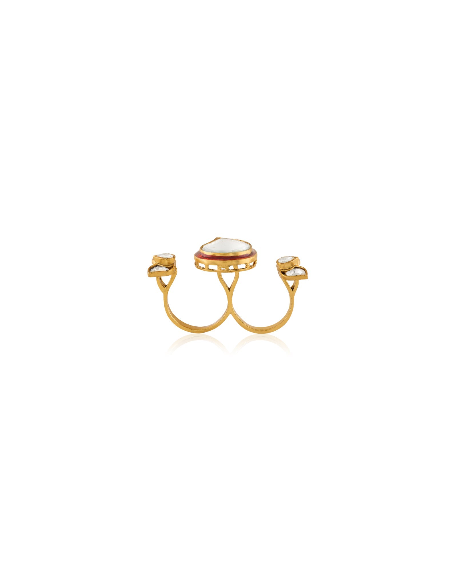 Kundan Statement Gold Two-Finger Ring