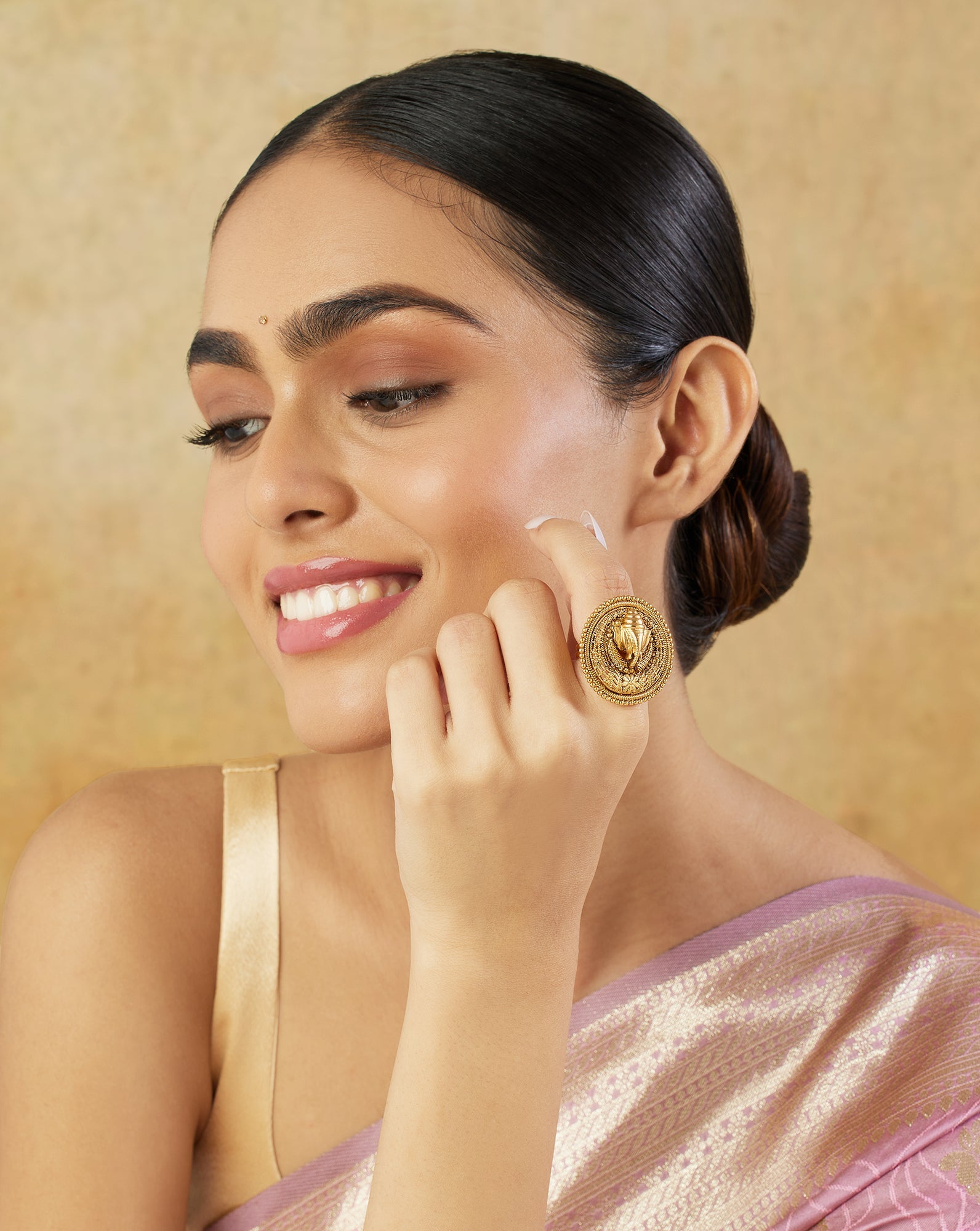 Ganesha Temple Gold Statement Ring