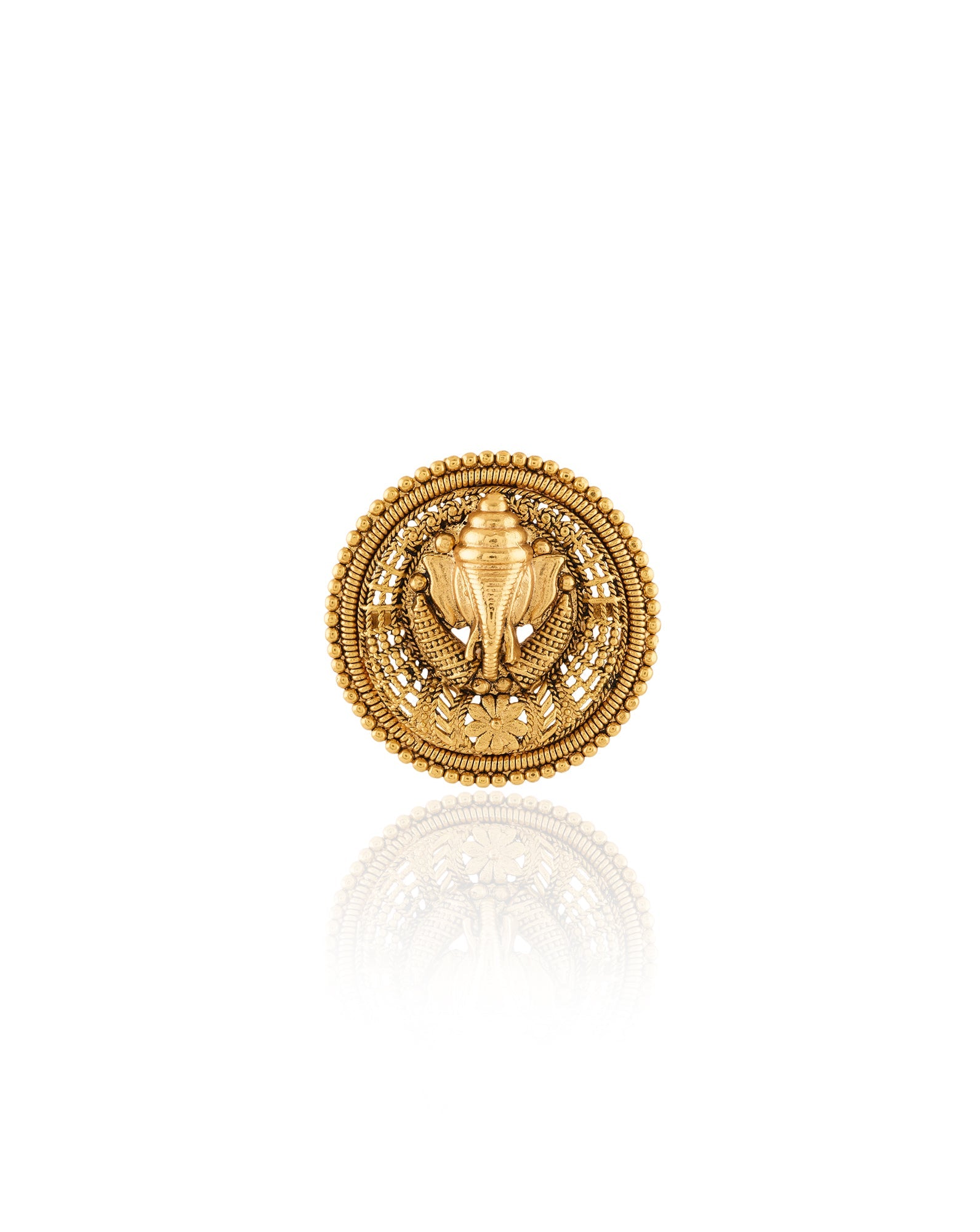 Ganesha Temple Gold Statement Ring