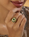 Green Jadau Gold Statement Ring