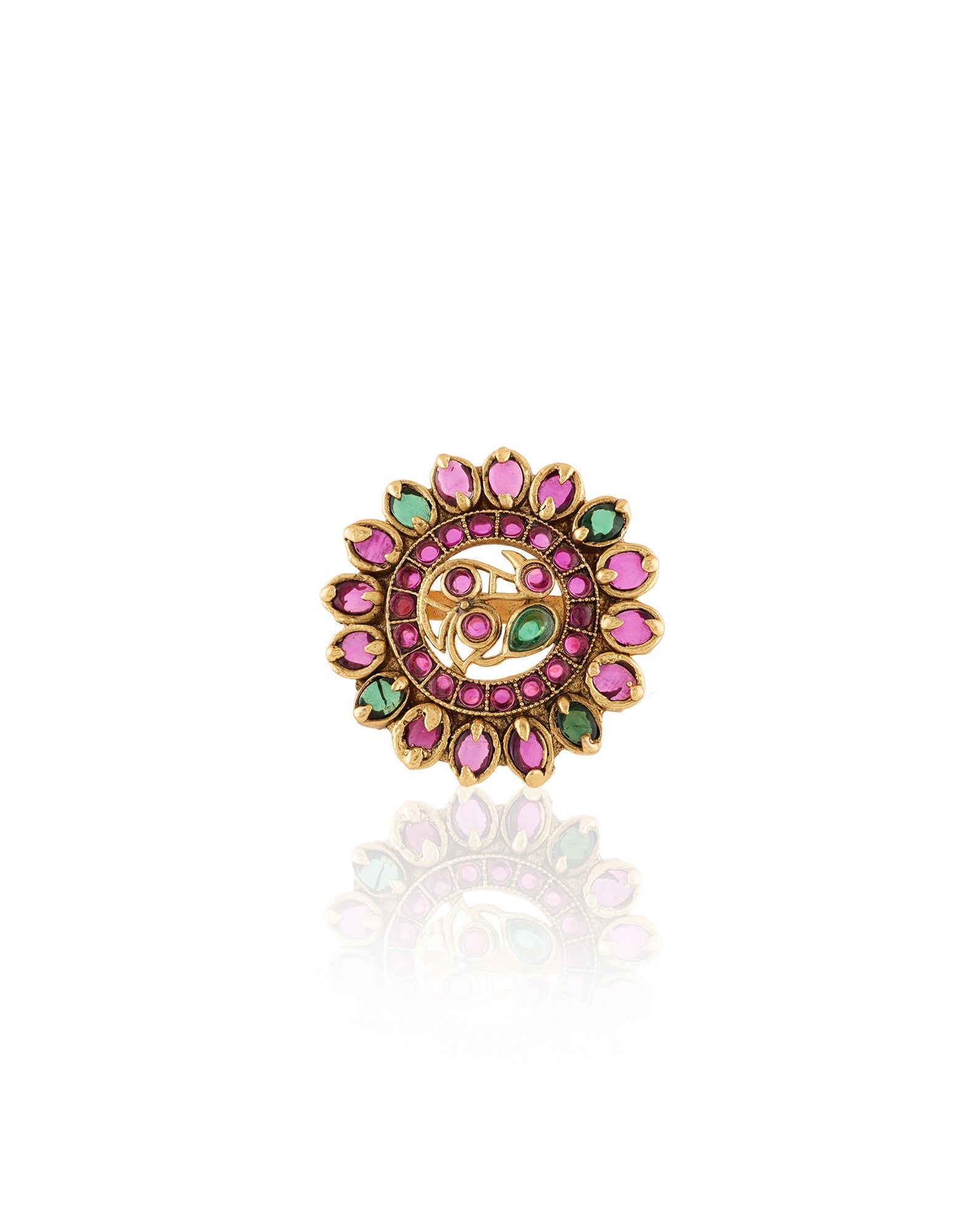 Multicolour Temple Statement Gold Ring