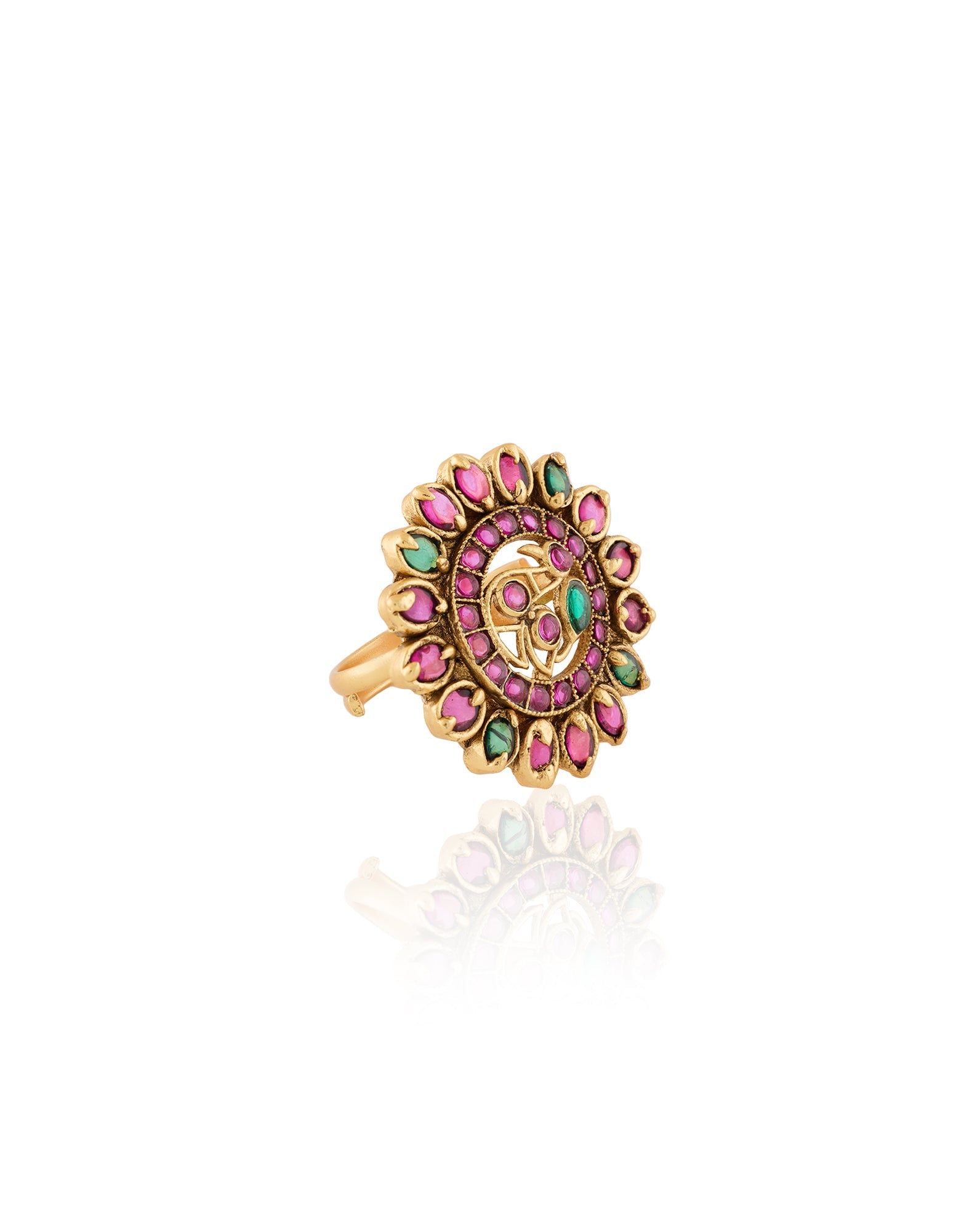 Multicolour Temple Statement Gold Ring