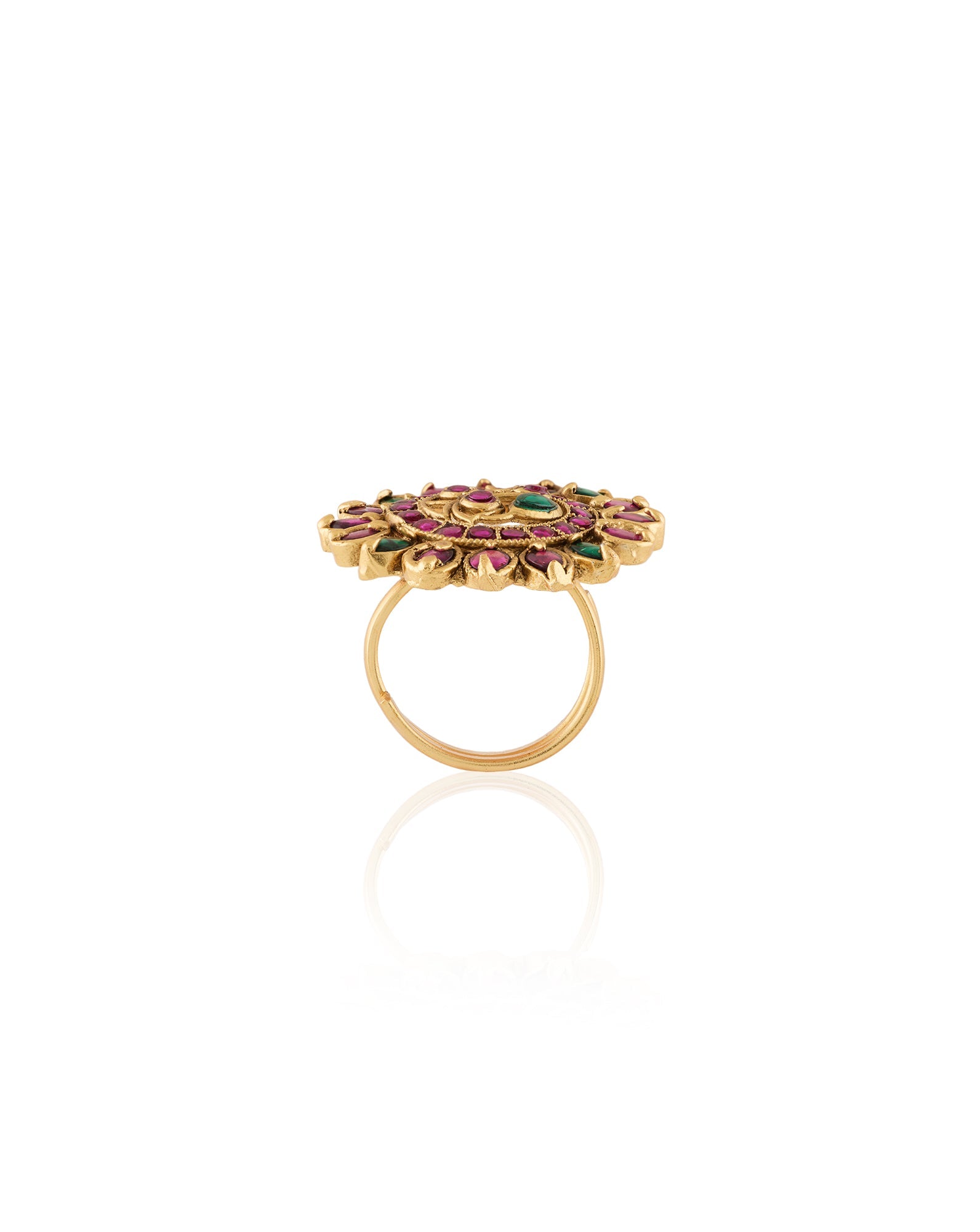 Multicolour Temple Statement Gold Ring