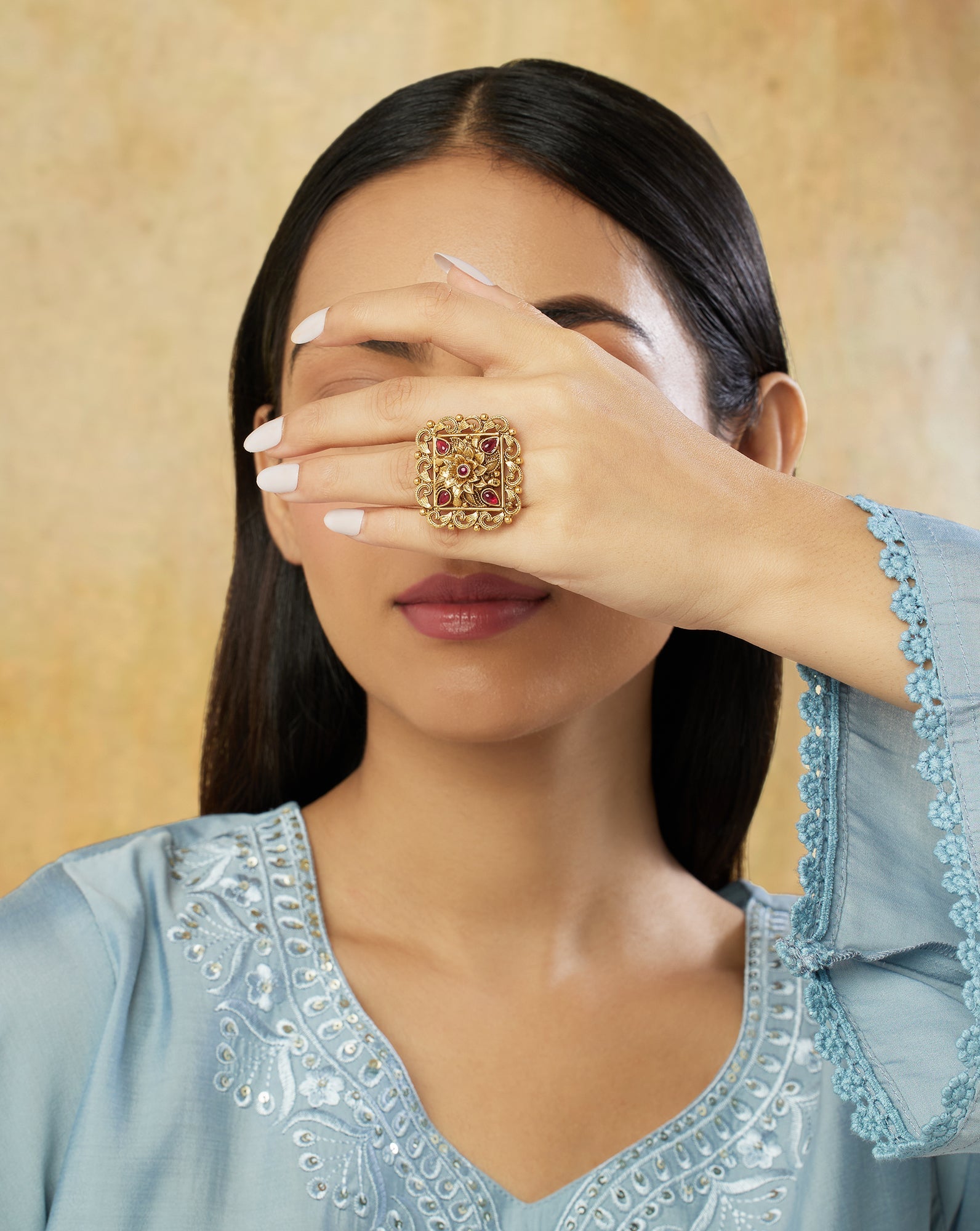 Gold Temple Statement Ring