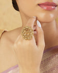Gold Elephant Temple Statement Ring