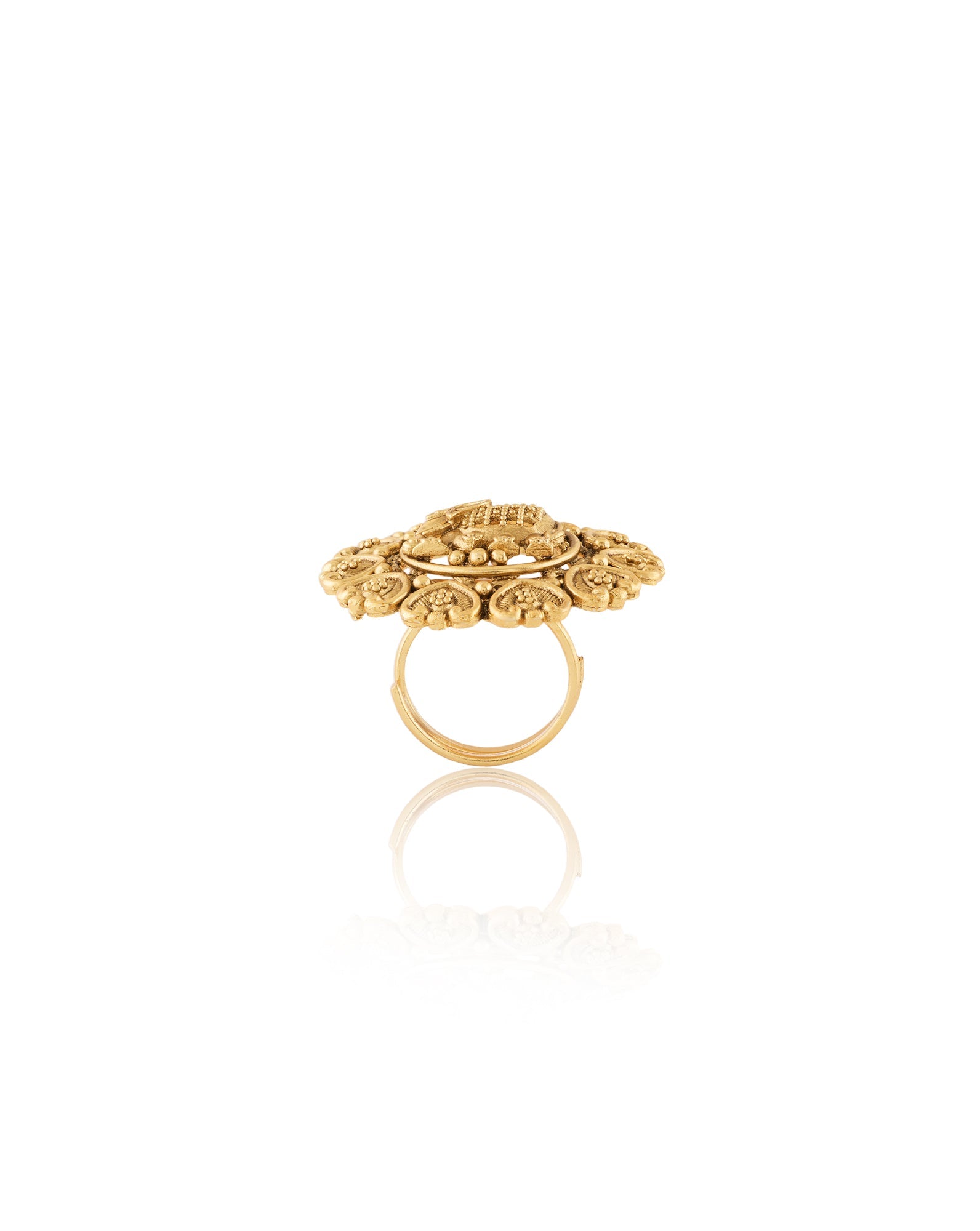 Gold Elephant Temple Statement Ring