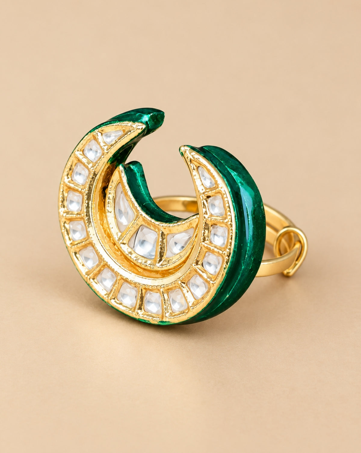 Crescent Kundan Ring