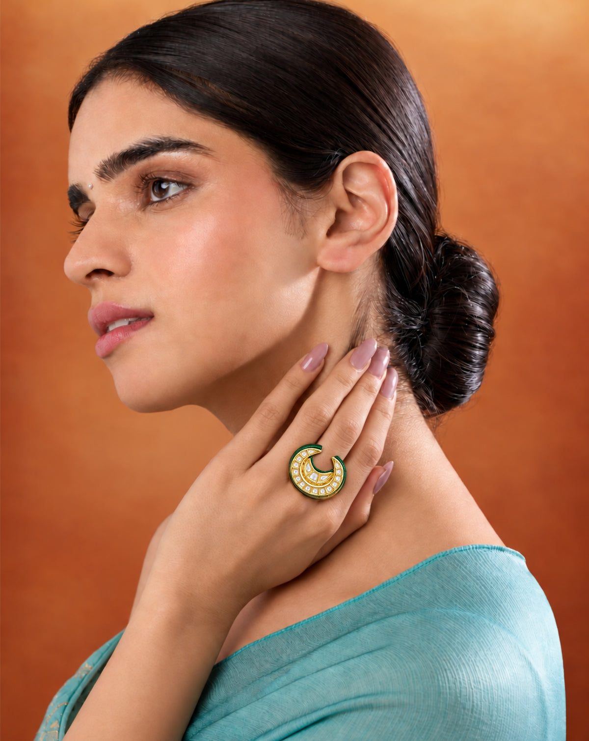 Crescent Kundan Ring