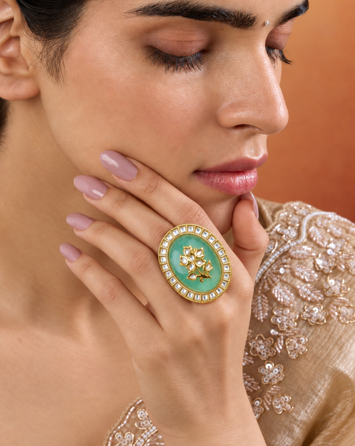 Kundan Mint Cocktail Ring