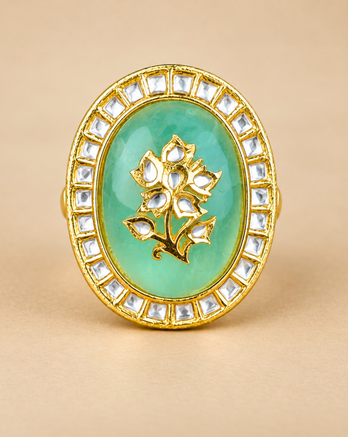 Kundan Mint Cocktail Ring