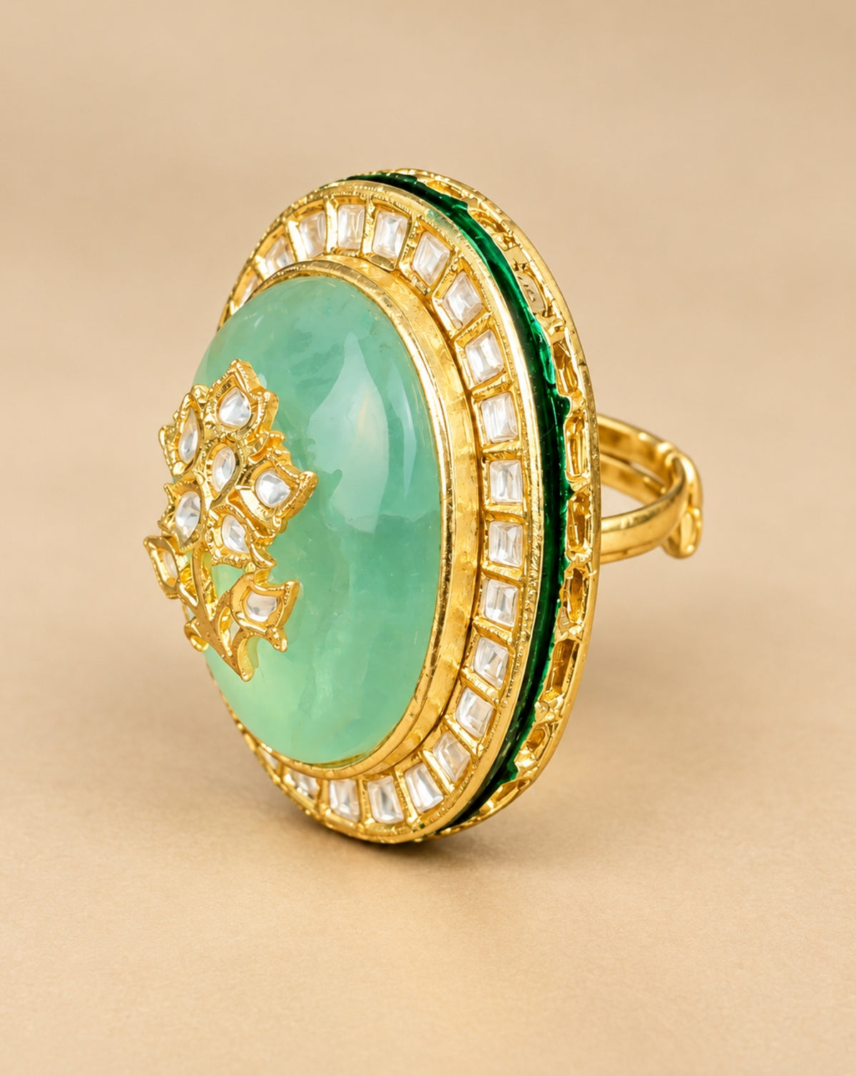 Kundan Mint Cocktail Ring