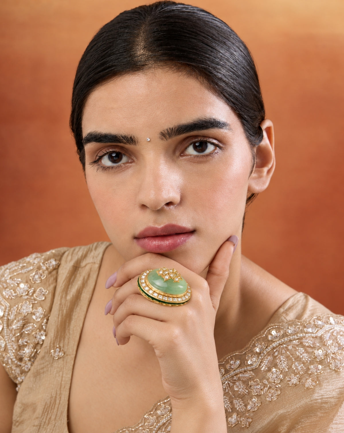 Kundan Mint Cocktail Ring