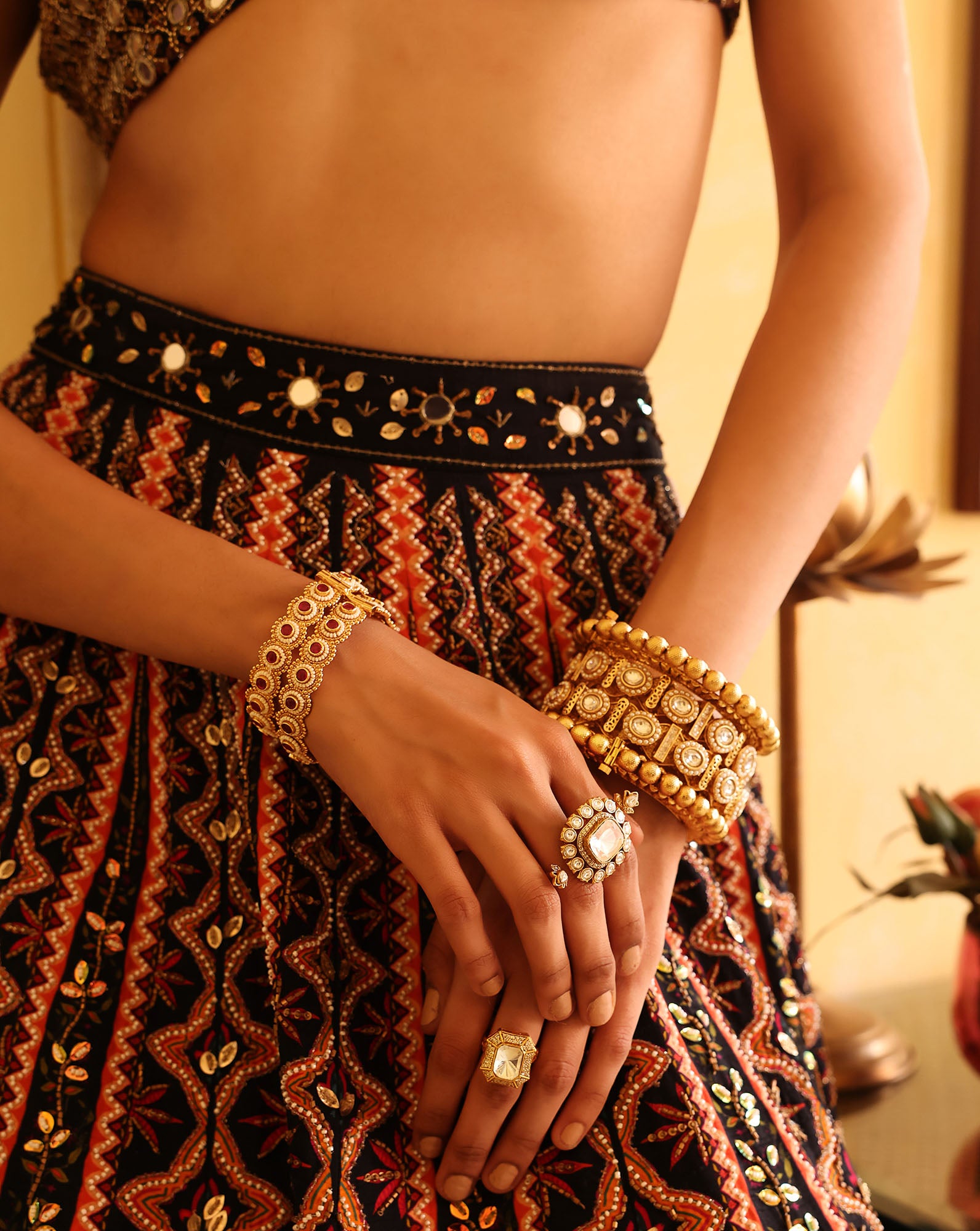 Kundan Polki Square Statement Ring