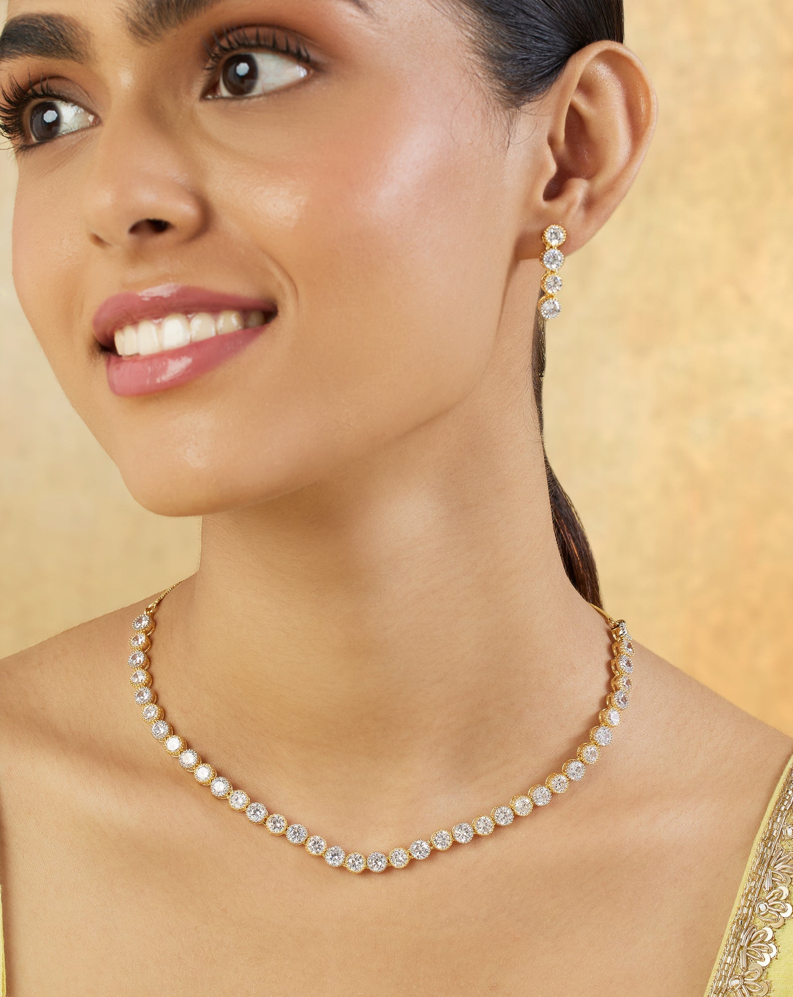 Zircon Tennis Gold Necklace Set