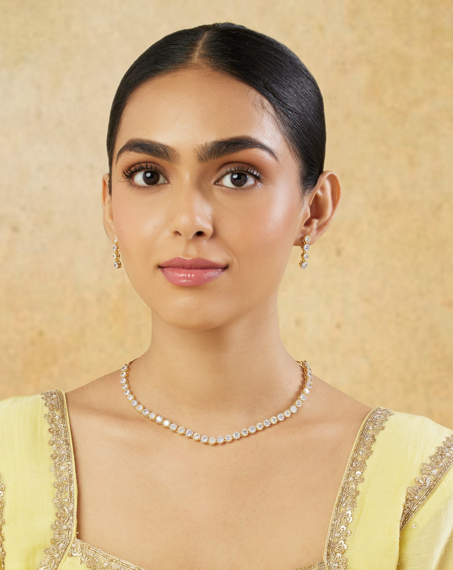 Zircon Tennis Gold Necklace Set
