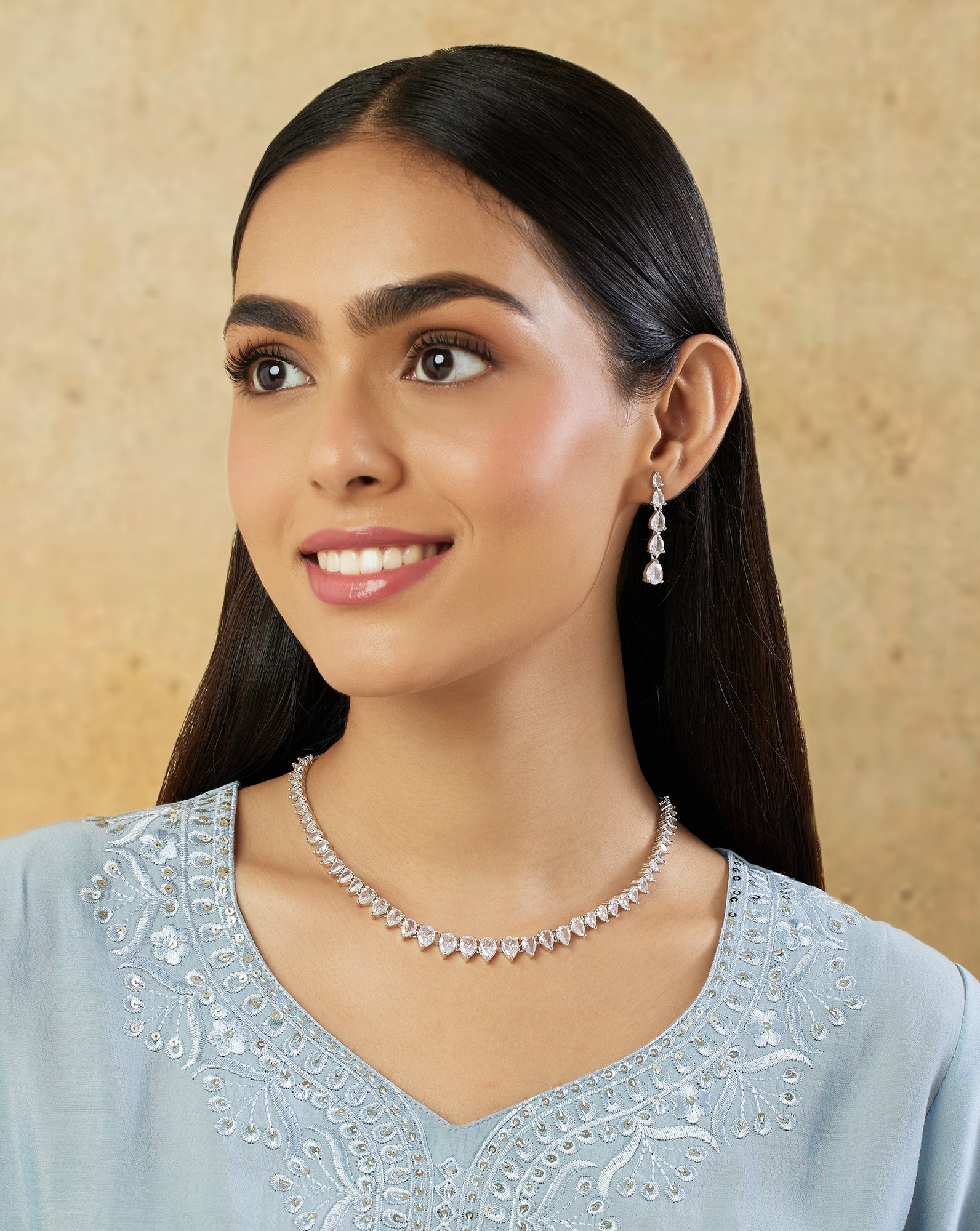 Tennis Zircon Silver Necklace Set