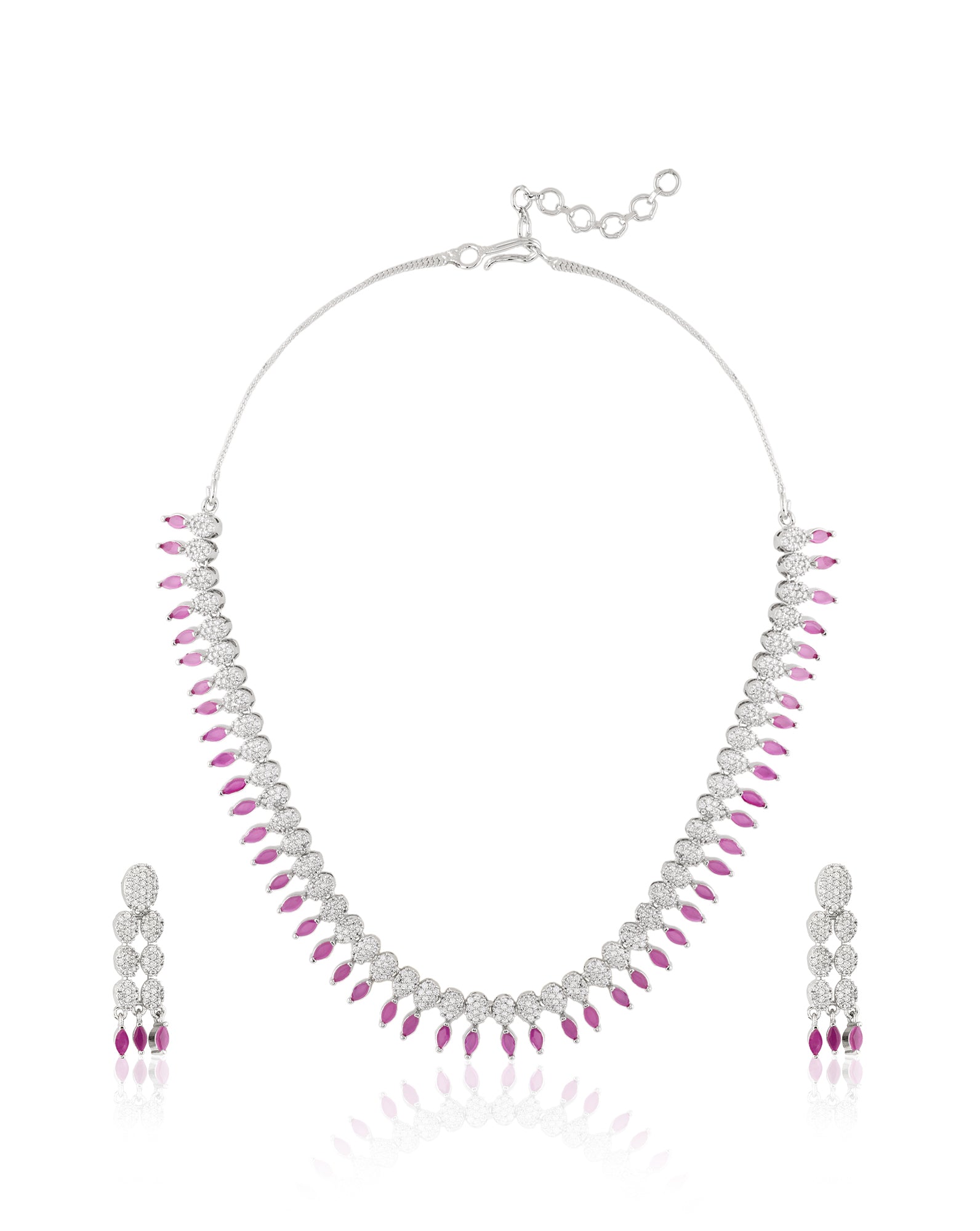 Ruby Zircon Silver Necklace Set